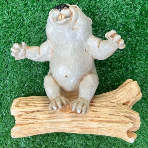 Groundhog Figurine David Blight Open Arms On Log Toppco Kitschy 89 CADDYSHACK - Picture 6 of 8
